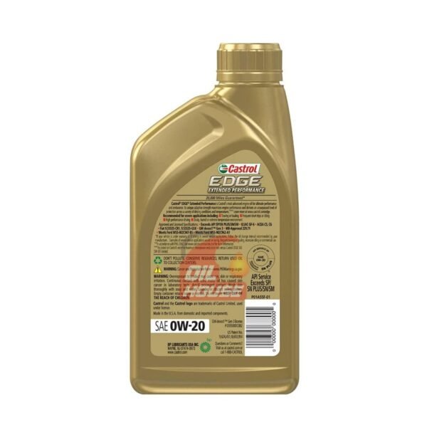 CASTROL EDGE 0W-20 EXTENDED PERFORMANCE ENGINE OIL 946ML - Image 2